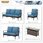 Sophia & William Patio Furniture Set with Fire Pit Table, 5 PCS Metal Outdoor Conversation Set with Fire Pit Table, 2 Sofa Chairs,1 Loveseat, 3-Seater Couch for Outdoor Seating, Backyard, Porch(Navy)