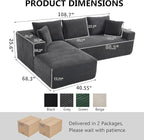 PELUMY 108.7" L-Shaped Modular Sectional Sofa with Oversized Chaise, Cloud Couch with Memory Foam, No Assembly Required Sleeper Sofa for Small Space Living Room, Apartment (Grey, Corduroy)
