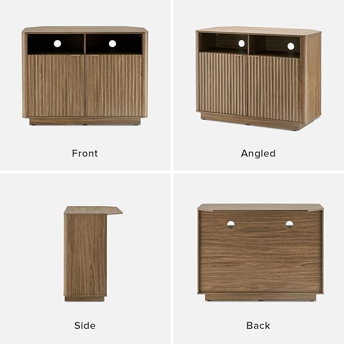 mopio Brooklyn Corner Storage Cabinet, Mid Century Modern Buffet, Entertainment Center, Storage Cabinet with Doors and Shelves, Media Cabinet for 55 inch TV Stand, for Living Room