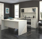 Bestar Logan 66W U or L-Shaped Executive Office Desk with Pedestal and Hutch in White Chocolate