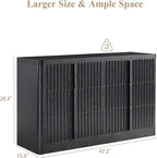 Black Fluted Dresser for Bedroom, 47" Wide 6 Drawer Dresser, Modern TV Stand Set, Curved Profile Design, Chest of Drawers with Solid Wood Handle for Living Room, Bedroom, Hallway