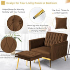 Velvet Accent Chair with Adjustable Armrests and Backrest, Button Tufted Lounge Chair, Single Recliner Armchair with Ottoman and Pillow for Living Room, Bedroom, Brown