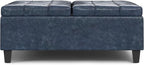 SIMPLIHOME Harrison 40 inch Wide Transitional Square Large Coffee Table Storage Ottoman in Denim Blue Vegan Faux Leather, Assembled, for The Living Room and Bedroom