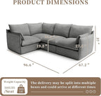 Waterproof Cloud Sectional Sofa for Living Room,High Backrest Down Filled Couches,5 Seater Oversized Modular V-Shaped Sofa,Detachable Couch Covers,Dark Grey