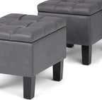 SIMPLIHOME Dover 44 inch Wide Contemporary Rectangle 3 Pc Storage Ottoman in Stone Grey Vegan Faux Leather, Assembled, for the Living Room, Entryway and Family Room