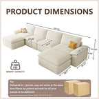 141.74" Sectional Couches for Living Room Modern Modular Sofa with U-Shape Couchs Upholstered Corduroy Boneless Couch Deep Seat Cloud Couch with Ottoman, No Assembly Required, White