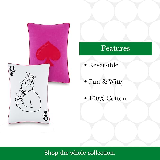 Kate Spade New York Queen of Spades Reversible Decorative Pillow, 14" x 20" Throw Pillow for Bed or Sofa, Cotton Cover, Black, White, Pink and Red, 14 x 20