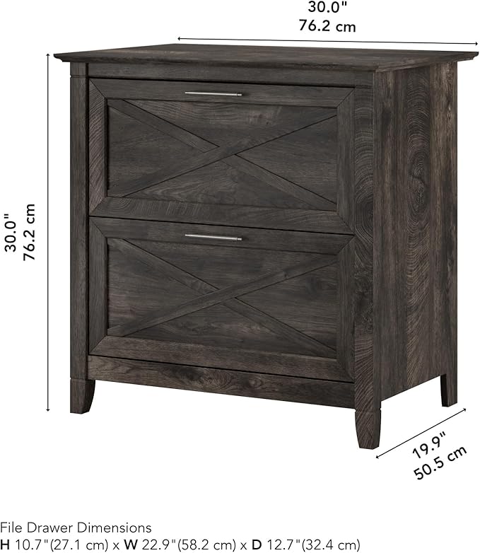 Bush Furniture Key West 2 Drawer Lateral File Cabinet in Dark Gray Hickory, Document Storage for Home Office, Accent Chest with Drawers