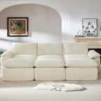 113.03" Sectional Couches for Living Room Modern Modular Sofa Couchs Upholstered Corduroy Boneless Couch Deep Seat Cloud Couch with Ottoman, No Assembly Required, White