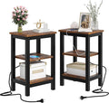 VECELO Modern Nightstands with Charging Station,Side End Table Night Stand with Storage Shelf for Small Spaces, Bedroom,Living Room