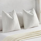 FUTEI White Chenille Decorative Throw Pillow Covers 26x26 Inch Set of 2,Soft Embossed Striped Textured Euro Pillow Shams,Modern Home Decor for Couch Bed Living Room