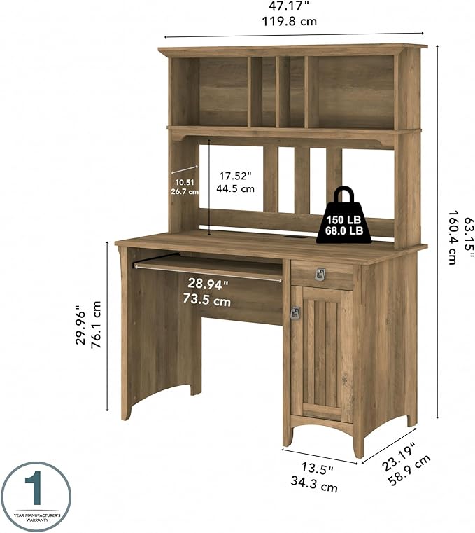 Bush Furniture Salinas Computer Desk with Hutch | Study Table with Drawers, Cabinets & Pullout Keyboard/Laptop Tray | Modern Home Office Desk in Reclaimed Pine | Work Desk with Storage