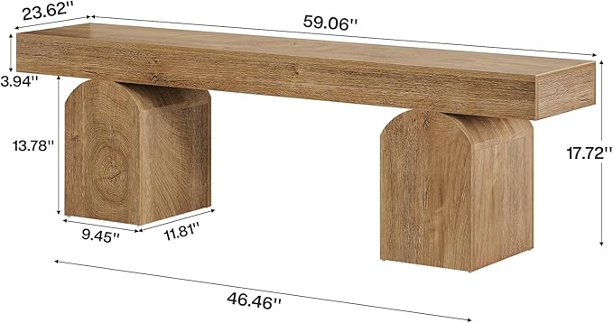 Tribesigns Entryway Bench, 59" Long Shoe Bench with Arched Bases, Wooden Indoor Bench for Entry Way, Living Room, Bedroom (Brown)