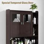 Vabches Over The Toilet Storage Cabinet, Bathroom Shelf Over Toilet with Glass Doors and Adjustable Shelves, Espresso Freestanding Home Space Save Toilet Rack for Restroom, Bathroom, Laundry