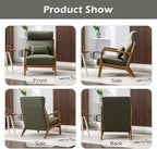 INZOY Mid Century Modern Accent Chair with High Back, Upholstered Living Room Chairs with Waist Cushion, Wood Frame Reading Armchair for Bedroom Sunroom, Green