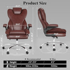 Office Desk Chair, Executive Leather Office Chair, High Back Ergonomic Home Desk Chair with Padded Flip-up Arms, Big and Tall Computer Chair with Rocking Function, 360°Swivel Free, Brown