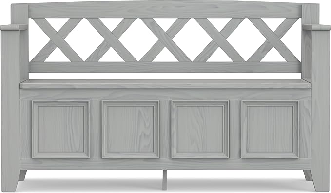 SIMPLIHOME Amherst Entryway Storage Bench - 48 inch Wide Solid Wood Hallway Seat in Fog Grey, Transitional Bench for Entryway or Living Room with Lift-Up Lid and Spacious Storage