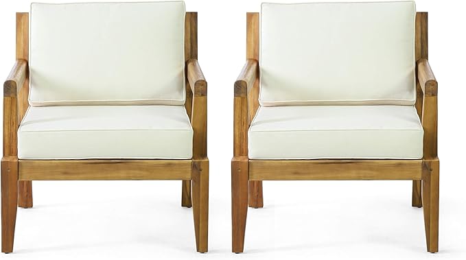 Christopher Knight Home Rossville Outdoor Club Chairs, Teak Finish + Beige