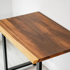 Small Solid Walnut Wood Computer Desk – 38” x 25” Live Edge Wooden Home Office Desk with Sturdy Metal Legs – Handmade Real Wood Table for Work, Study, or Gaming