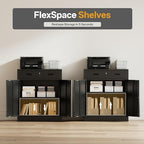 Steel Storage Cabinets，Metal Storage Cabinet with 1 Locking Drawers, Locking Storage Cabinets for Office, Home, Garage, Warehouse 37" H x 31.5" W x 15.7" D (Black)