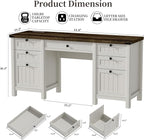 Executive Desk, Modern Farmhouse Computer Desk with Drawers & Cabinet, Home Office Desk for Work Study Writing Workspace (White, 62")