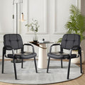 CLLATINA Waiting Room Chairs with Padded Arms Leather Guest Chair no Wheels for Office Reception and Conference Desk Black 2PK