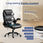 Brage Living 400LBS Big and Tall Office Chair, Leather Executive Desk Chair with Padded Flip-up Arms, Heavy Duty Swivel Rolling Computer Chair for Home Office, Black, Set of 2