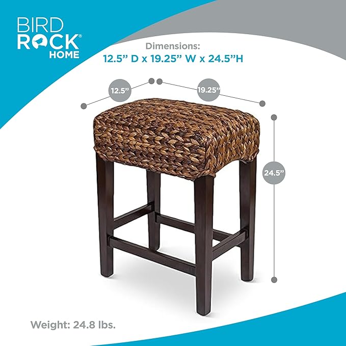Bird Rock Home Seagrass Backless Counter Stool | Set of 2 | Handwoven | Natural Fibers | Fully Assembled