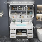 64IN Modern Bathroom Vanity - LED Intelligent Mirror Cabinet Includes Time Display & Defogging | Bathroom Cabinet with Sink & Open Storage Compartments, Ceramic Washbasin, 4 Drawers (Style B)