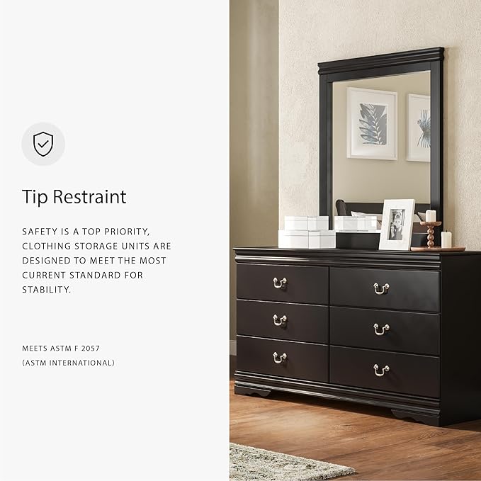 Signature Design by Ashley Huey Vineyard Classic 6 Drawer Dresser, BLack