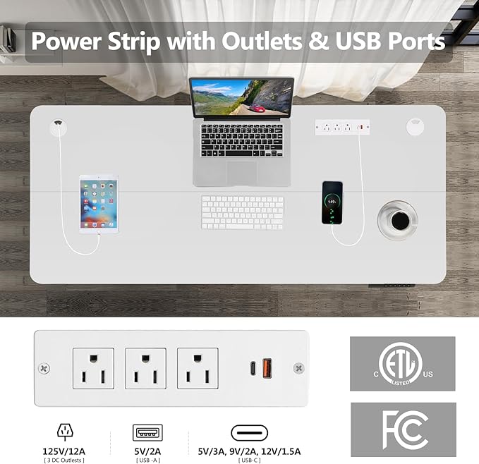 farexon 55 x 24 inch Standing Desk Electric Adjustable Height with Charging Station, USB Outlets, Stand up Desk with Ergonomic Workstation, 4 Preset Heights Easy to Set(White)