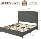 Queen Size Upholstered Platform Bed Frame with 56" Headboard, Soft Boucle Fabric, Mid-Century Modern Design, No Box Spring Required, Easy Assembly, Grey