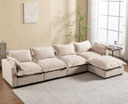 chairus 126" Modular Sectional Sofa with Moveable Ottoman Upholstered Deep Seat Linen Couch Set with Soft Pillows L-Shape Sofa Couch for Living Room, Apartment, Reception Room, 4-Seater/Oatmeal