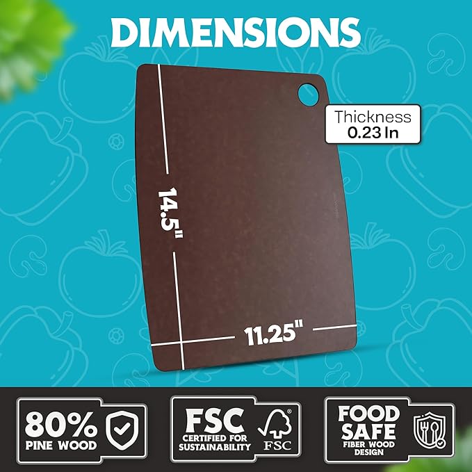 Dishwasher Safe Cutting Boards for Kitchen - Large Composite Wood Cutting Boards - Thin, BPA Free & Eco-Friendly Chopping Board (14.5 x 11.25 Inch, Nutmeg)