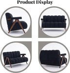 Mid Century Modern Accent Chair Loveseat Sofa with Solid Wood Frame, Boucle Upholstered Living Room Chairs with Thick Cushion, Comfy Tufted Arm Chair for Bedroom, Black