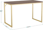 Martha Stewart Noah Home Office Parsons Desk in Walnut Wood Grain with Polished Brass Metal Frame