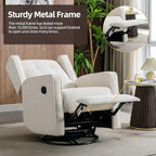 CANMOV Swivel Rocker Recliner Chair, Nursery Glider Chair, Nursery Rocking Chairs, Manual Reclining Chair, White