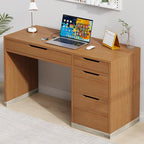 52 Inch Desk with 4 Drawers, Small Computer Desk for Small Space, Home Office Desk with Storage File Cabinet for Bedroom, Brown