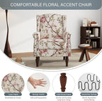 UIXE High Back Accent Chair, Fabric Upholstered Armchair for Living Room, Floral Printed Wingback Arm Chair with Solid Wood Legs, Retro Nailhead Trim Single Sofa Bedroom Reading Seat - Beige
