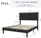 Allewie Full Size Upholstered Platform Bed Frame with Adjustable Headboard, Button Tufted, Wood Slat Support, Easy Assembly, Black