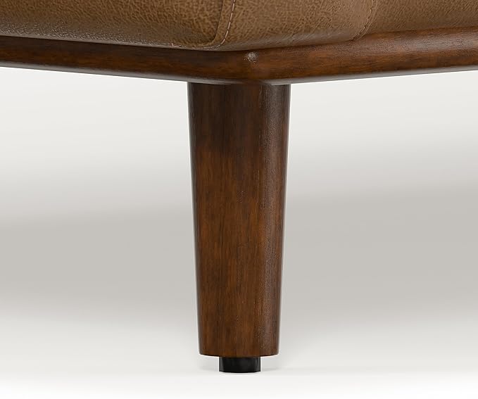 SIMPLIHOME Morrison Mid-Century Modern 89 inch Wide Sofa with Ottoman Set in Caramel Brown Genuine Leather for the Living Room and Family Room