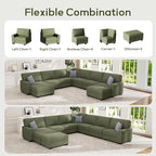 Wanderwell Oversized Modular Sectional Sofa, 6-Seater U Shaped Couches with Movable Ottoman,Corduroy Sectional Couch with Wide and Deep Seats Suitable for Living Room,Bedroom,Apartment (Olive, U-9)