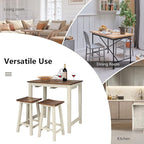 COSTWAY 3 Pieces Dining Set, Counter Height Pub Table Set with 2 Saddle Stools, Industrial Wood Breakfast Table Set for Bar, Kitchen, Living Room, Restaurant
