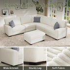 Wanderwell Oversized Modular Sectional Sofa, 6-Seater U Shaped Couches with Movable Ottoman,Corduroy Sectional Couch with Wide and Deep Seats Suitable for Living Room,Bedroom,Apartment (Cream, L-6)