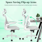 SUNNOW Ergonomic Office Chair, Comfy Mesh Desk Chair, High Back Computer Gaming Chairs with Adjustable Lumbar Support, Flip-Up Arms, Headrest, Tilt Function, Wide Cushion, Swivel Wheel, BIFMA Quality