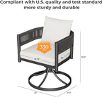 Grand patio 5-Piece Outdoor Dining Set for 4, Metal Woven Wicker Swivel Patio Chairs with Thickened Cushions & 1 Square Woodgrain Dining Table with Umbrella Hole for Backyard Deck (Black)