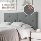 Modern Queen Headboard, Upholstered Faux Leather Bed Headboard with Solid Wood & Sturdy Metal Legs, Tufted Adjustable Height Headboards in Button Design, Grey