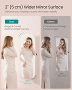 SONGMICS Jewelry Organizer, LED Jewelry Cabinet Wall/Door Mounted, Lockable Rounded Wide Mirror with Storage, Christmas Gift 3.9 x 16.5 x 42.5 Inches, Jelly Pink Surface with Cream White Lining