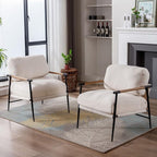 HEAH-YO Modern Accent Chairs Set of 2, Upholstered Lambwool Living Room Chairs with Backrests, Comfy Reading Armchairs for Bedroom, White