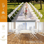 VINGLI 5 Pack White Plastic Folding Chair, Indoor Outdoor Portable Stackable Commercial Seat with Steel Frame 350lb. Capacity for Events Office Wedding Party Picnic Kitchen Dining